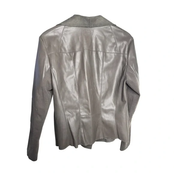 Bar III | Taupe Faux Leather Draped Moto Jacket | Zipper | Size L - Picture 4 of 7
